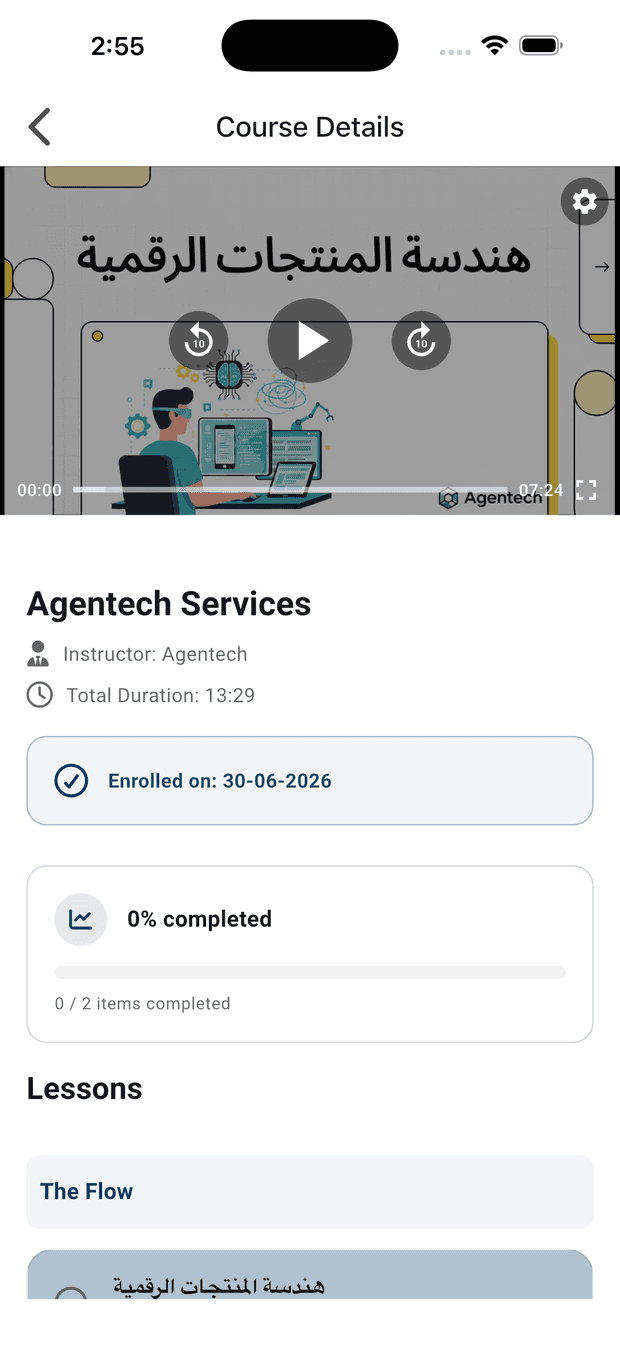 Course details with video player